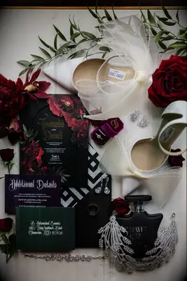 Moody floral invites and wedding details