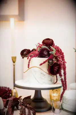 Flower topped wedding cake