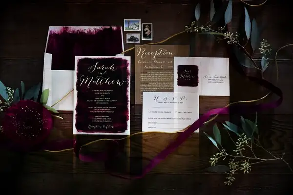 Maroon and white wedding invites