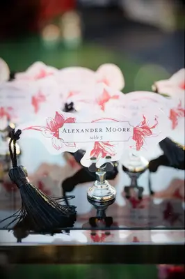 Red floral escort cards