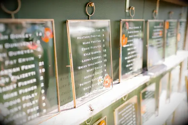 Glass frame seating chart display