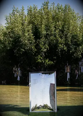 Mirror seating chart under tree