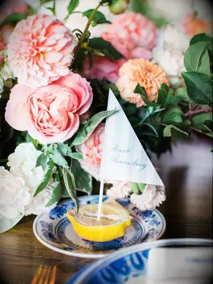 Preppy sailboat wedding place setting. 