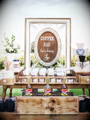 Country coffee bar DIY cocktail hour decoration.