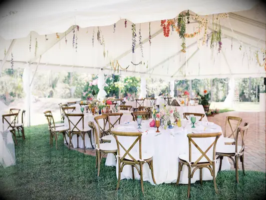 Bundles of wildflowers in tent