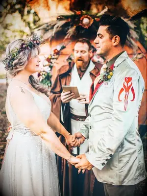 Star Wars-themed wedding suit