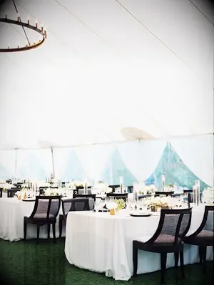 Classic black-and-white tented wedding reception