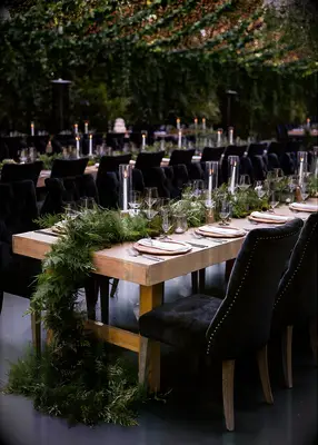 Rustic greenery at wedding reception