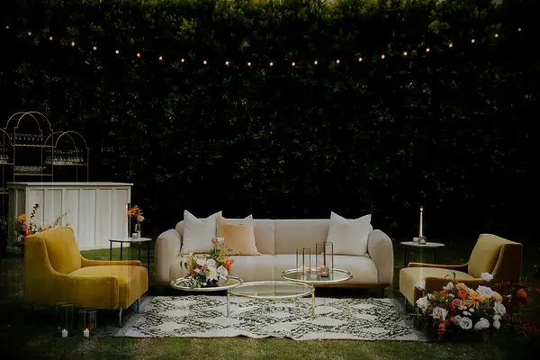 Velvet lounge area at wedding reception