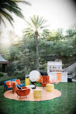 Colorful lounge at wedding reception