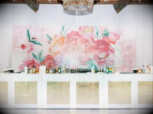 Wedding bar with illustrated floral backdrop
