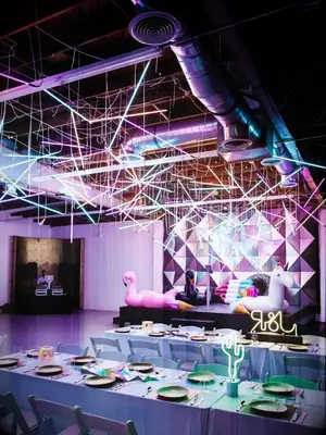 Modern wedding stage with neon lights