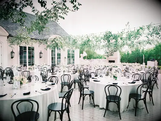 Refined black and white decor at wedding reception