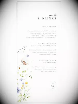 Colorful wildflower graphic and monogram oval graphic with black minimalist type on white background