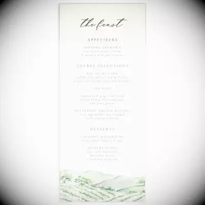 Watercolor winery landscape on bottom border with 