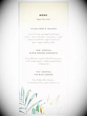 16 Tarjetas de menú de boda que traen vida a comer, beber y casarse con la vida