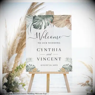 Monstera wedding welcome sign from Zazzle