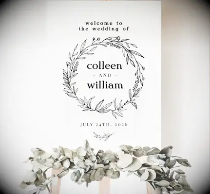 Wildflower Wreath Folk Rustic Wedding Welcome Sign