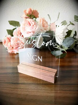 Clear acrylic tabletop wedding welcome sign