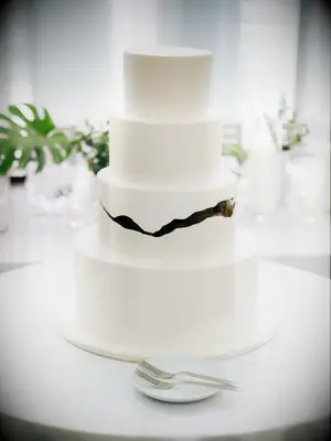 Simple white wedding cake with simple brush stroke