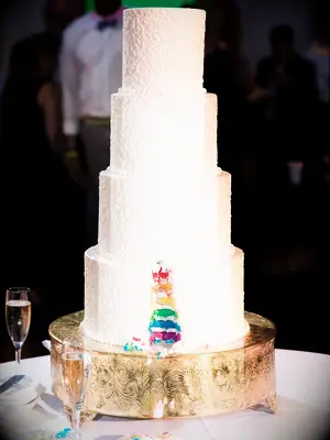 Simple wedding cake with rainbow interior