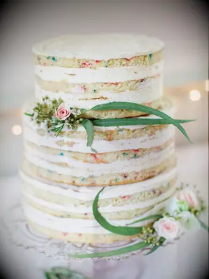 Simple naked funfetti wedding cake 