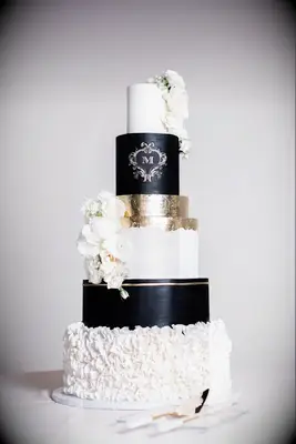 Glam Black-and-White Tiered Wedding Cake