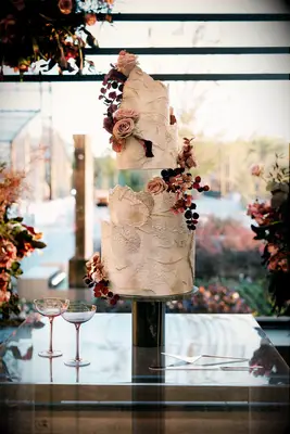Modern Wedding Cake With Roses and Floating Tier