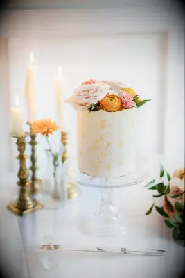 Homemade Wedding Cake With Bright Flowers