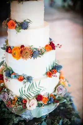 Tiered Wedding Cake With Bright Blooms