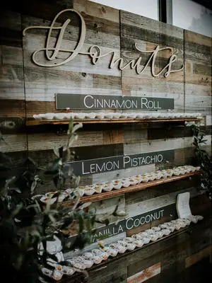Rustic donut wall with shelves