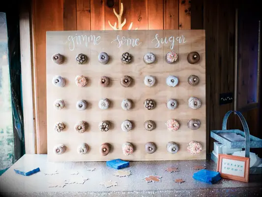 Classic wood donut wall at wedding