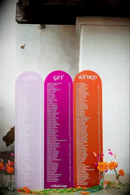 This triptych of pale pink, fuchsia, and tangerine sets the tone for this fun and bubbly celebration.