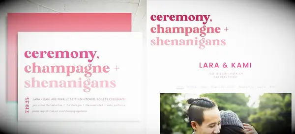 Pink and white website and invitations