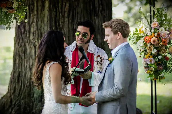 Wedding officiant dressed up as Elvis