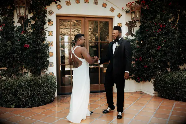 Funny prank first look wedding photo