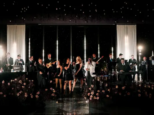 Dark stage decor at a Halloween wedding