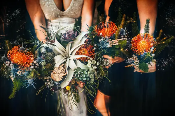 Star Wars-inspired bouquets at a Halloween wedding