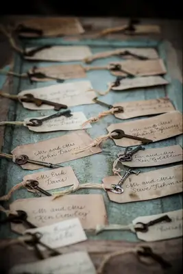 Vintage-style Halloween escort cards with keys