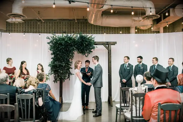 Skeleton guest at a Halloween wedding