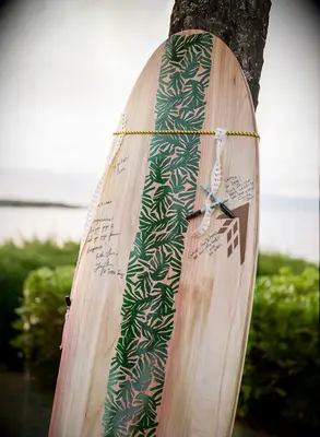Surfboard guest book with handwritten messages