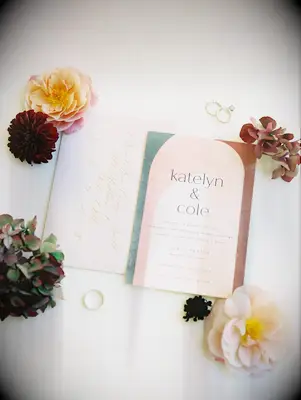 Modern Geometric Invitation Design, Pinks, Green, Brown, Fall Wedding