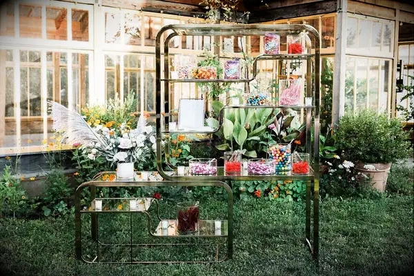 Retro meets glam candy bar at wedding reception