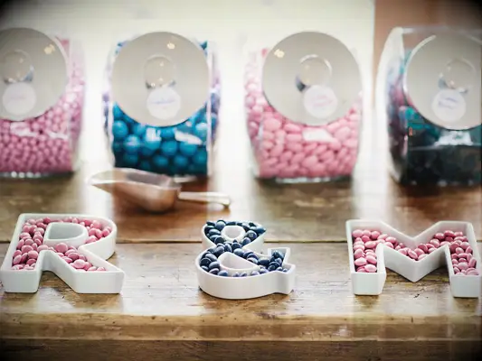 Monogram candy bar at wedding reception