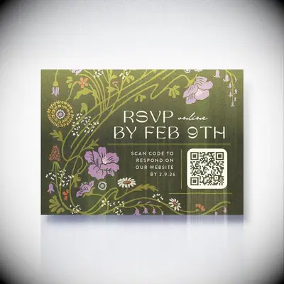 Spring inspired RSVP card with QR code.