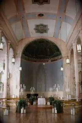 Modern Candles and Greenery church wedding decoration