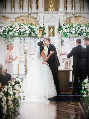 Flower Blanket Wedding Decoration in Formal Church Wedding Ceremony in Boston