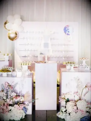 Wall and Podium Wedding Dessert Display