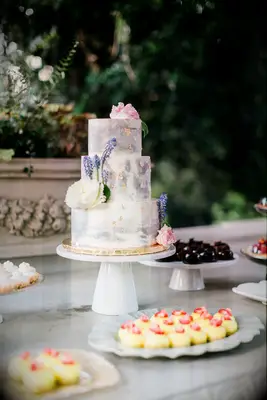 Ruffled and Modern Serveware wedding dessert table idea