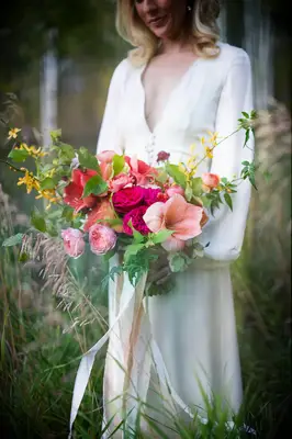 Asymmetrical Jewel Tone Bouquet with Garden Roses